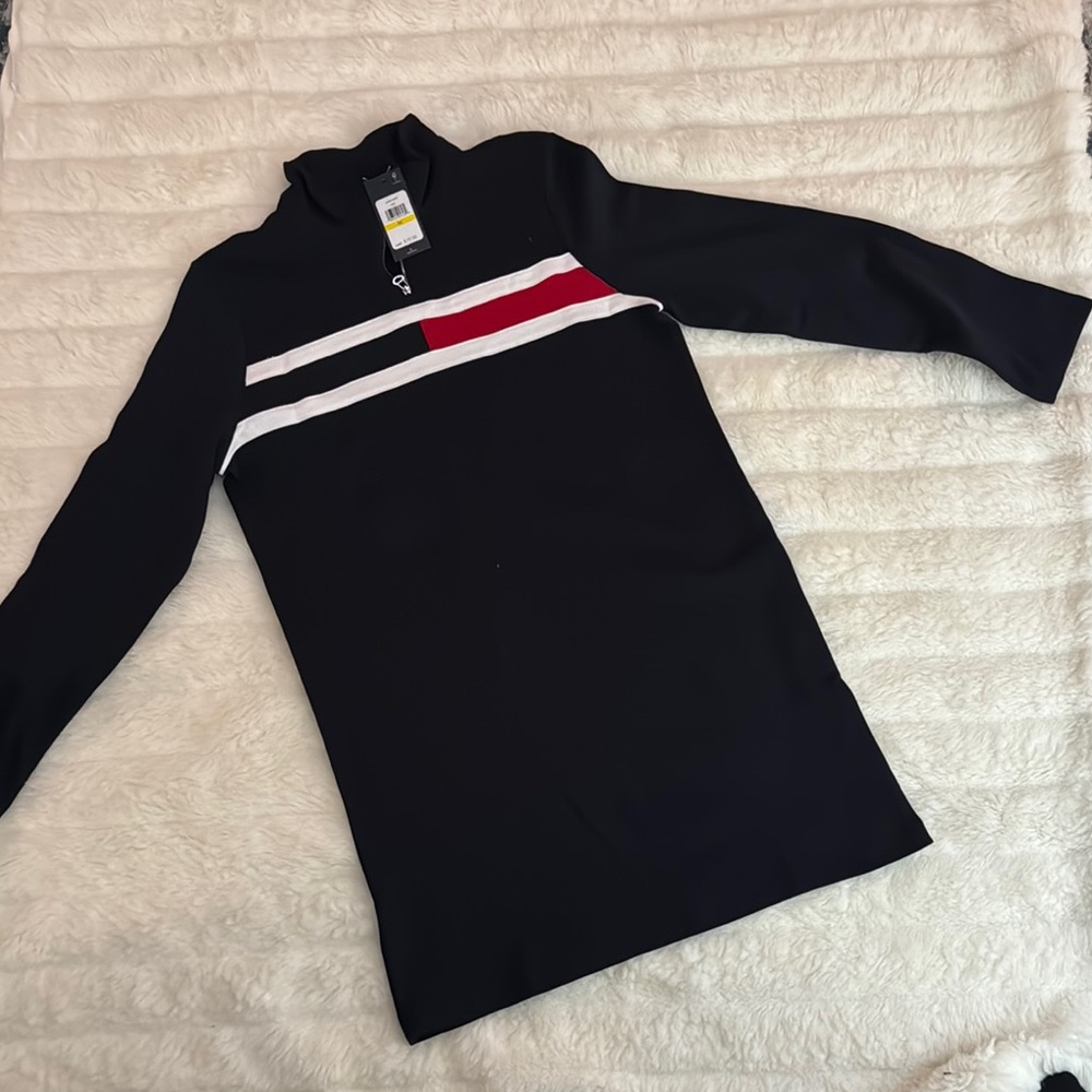 Tommy Hilfiger Black Long Sleeve Dress with Red and White Accents
